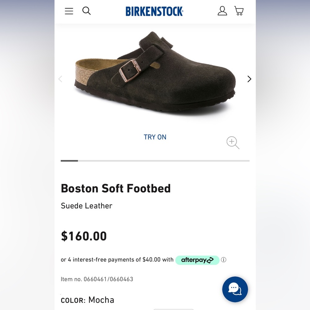 BIRKENSTOCK: Boston Soft Footbed, Suede Leather; mocha color; women’s size 39